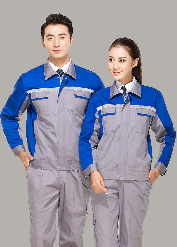 滌棉灰色拼藍色反光條工作服套裝FG-8001 滌棉灰色拼藍色反光條工作服套裝FG-8001